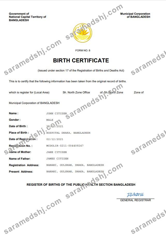 Bangladesh vital record birth certificate Word and PDF template